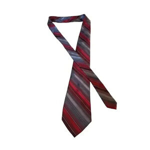 Van Heusen 100%‎ Silk Neck Tie Reds/Grays Striped Woven Necktie